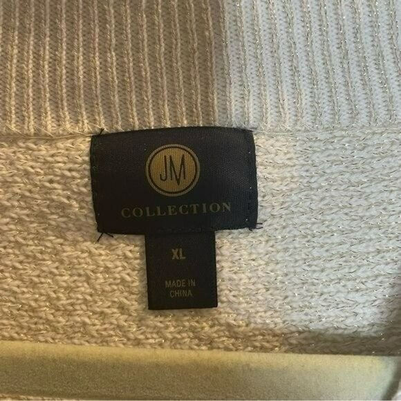 JM Collection XL White Textured Metallic Sweater Jacket Brooch Women's Blazer - Picture 5 of 5